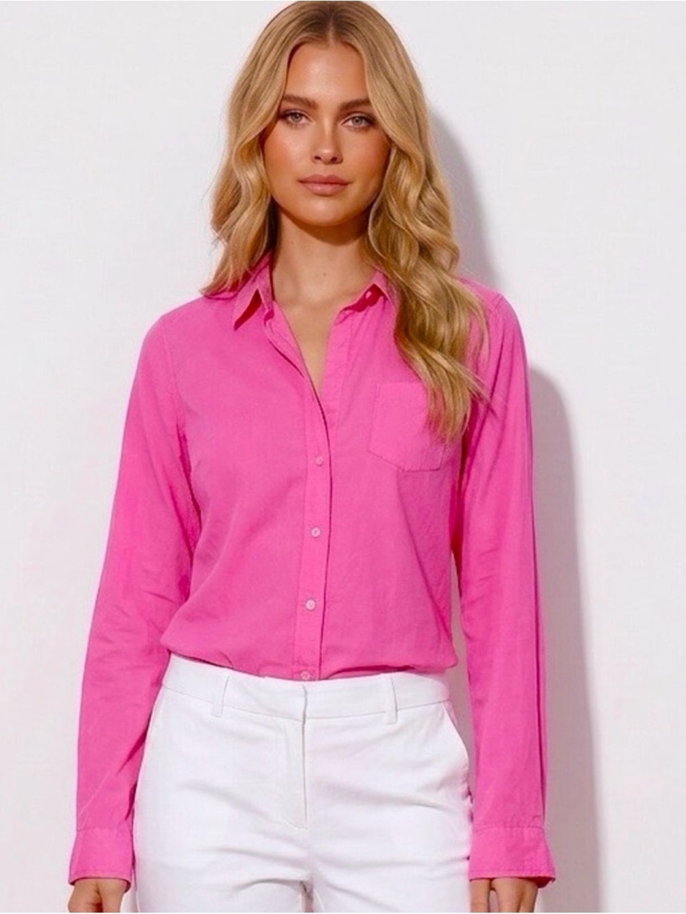 Lilly Pulitzer Anna Marie Pink Buttoned Blouse XS 100% Cotton Long Sleeve Sheer